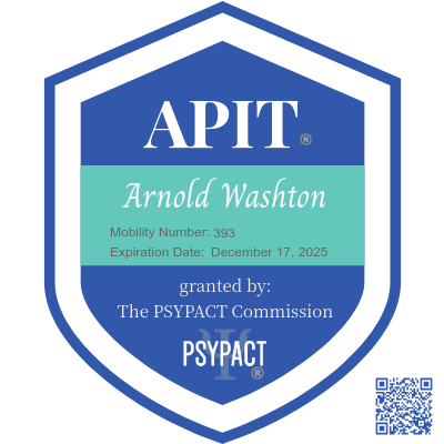 PSYPACT certification badge — Dr. Arnold Washton authorized for telepsychology in 26+ states